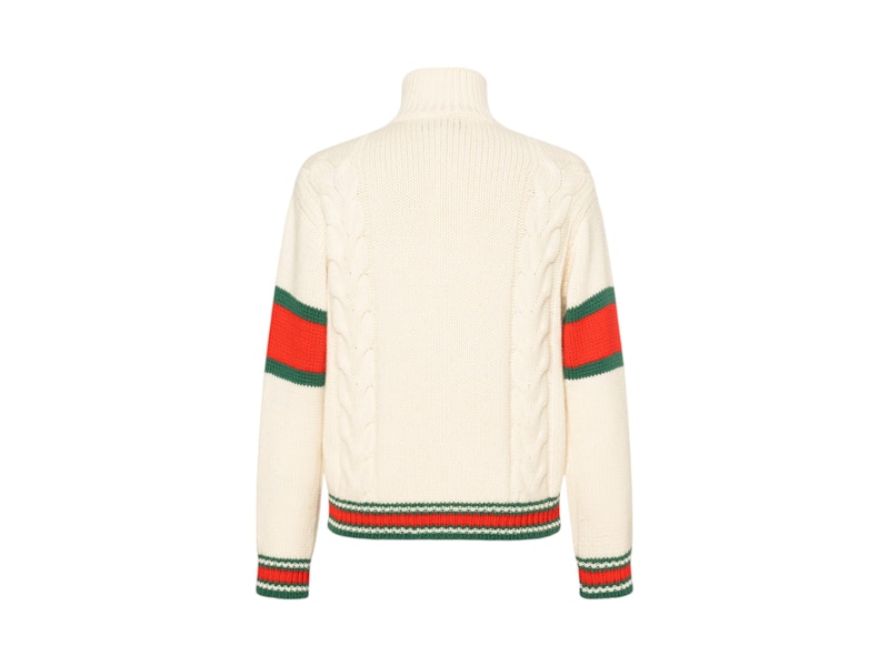 Gucci Cable Knit Bomber Jacket Beige Red White