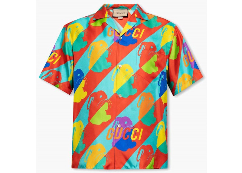 Gucci Camp-Collar Bunny Print Shirt Multi