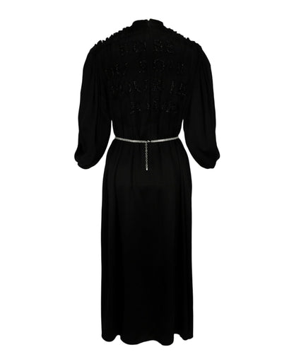 Gucci Cape Sleeve Open Front Crystal-Embellished Belted Gown Black