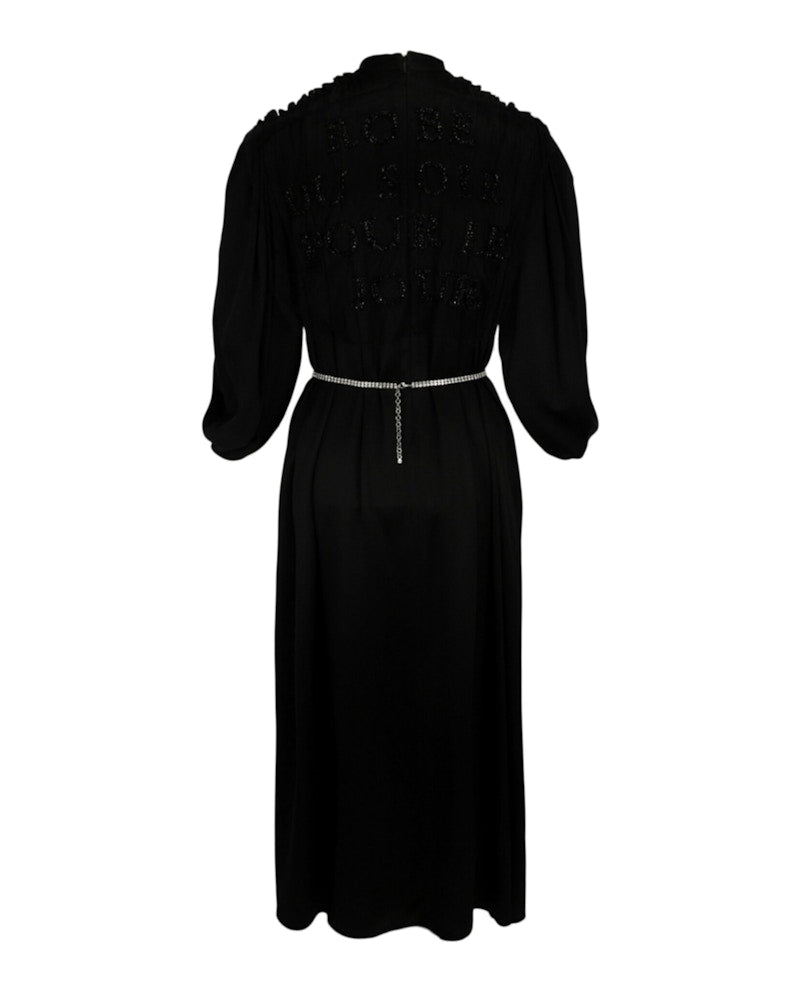 Gucci Cape Sleeve Open Front Crystal-Embellished Belted Gown Black