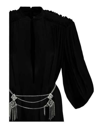 Gucci Cape Sleeve Open Front Crystal-Embellished Belted Gown Black