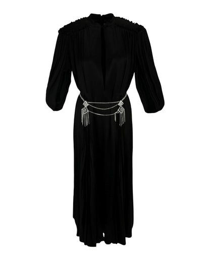 Gucci Cape Sleeve Open Front Crystal-Embellished Belted Gown Black