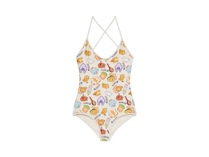 Gucci Cartoon Animal Print One Piece Bathing Suit White