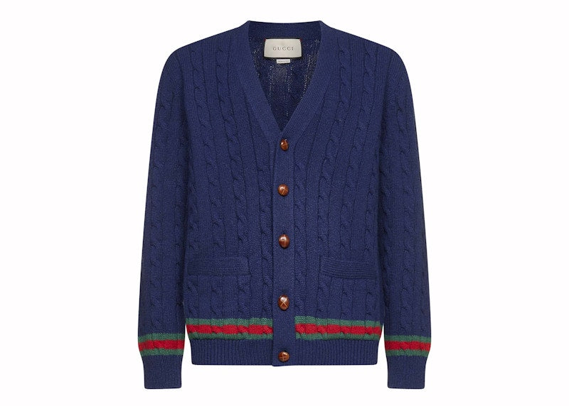 Gucci Cashmere and Wool Cable-Knit Cardigan Blue