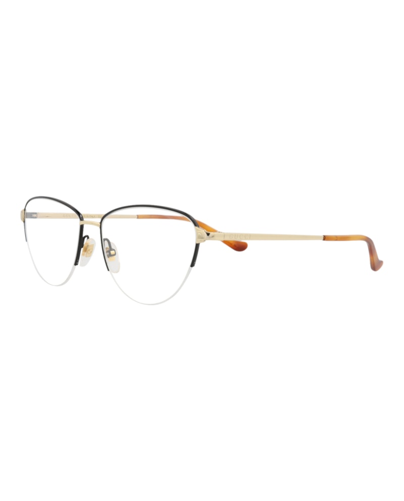 Gucci Cat Eye-Frame Metal Optical Frames Black Gold Transparent (GG0580O-30008147-002)