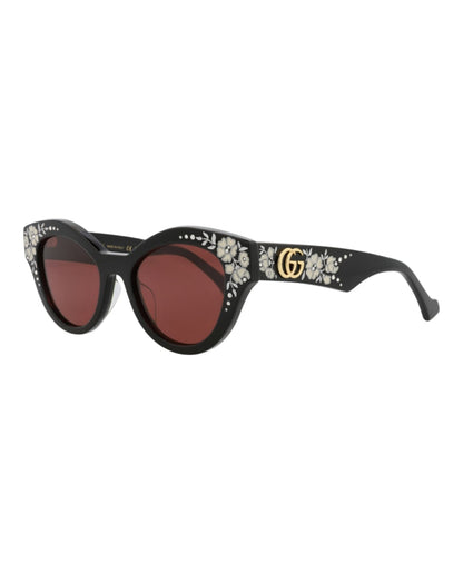 Gucci Cat Eye-Frame Recycled Acetate Sunglasses Black Black Red (GG0957S-30011161-008)