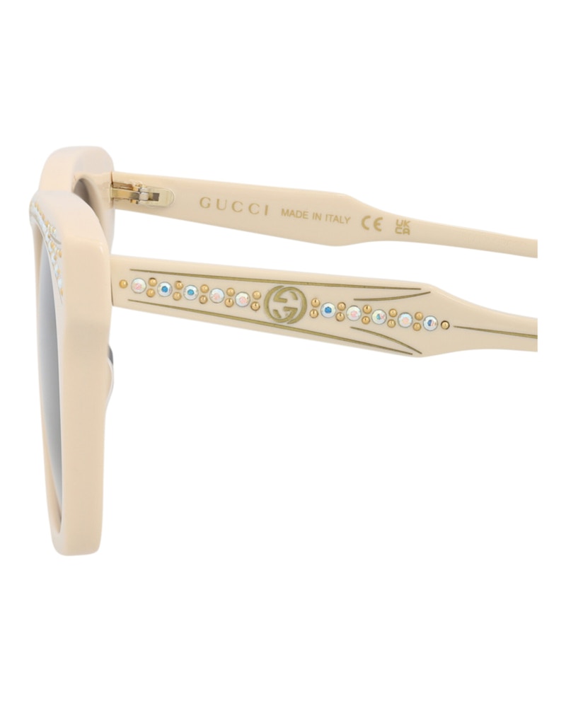Gucci Cat Eye-Frame Recycled Acetate Sunglasses Ivory/Ivory/Blue (GG1299S-30013902-004)
