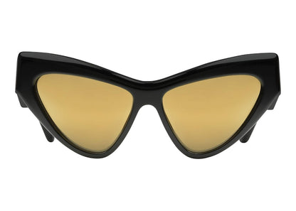 Gucci Cat-Eye Frame Sunglasses Shiny Black/Gold-tone/Solid Brown Lens (733344 J0740 1080)