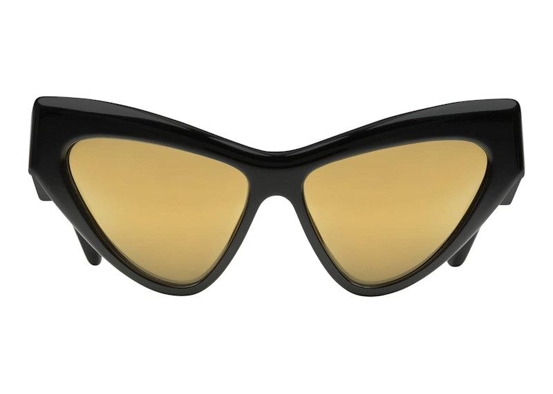 Gucci Cat-Eye Frame Sunglasses Shiny Black/Gold-tone/Solid Brown Lens (733344 J0740 1080)