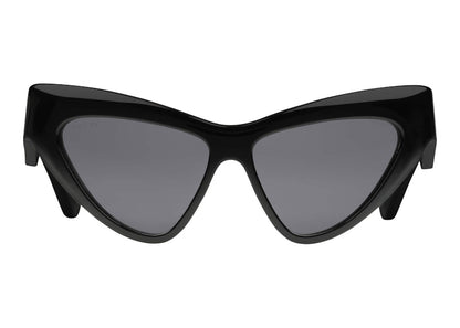 Gucci Cat-Eye Frame Sunglasses Shiny Black/Gold-tone/Solid Grey Lens (733344 J0740 1012)