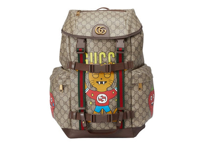 Gucci Cat Print Skateboard Backpack GG Supreme Beige/Ebony