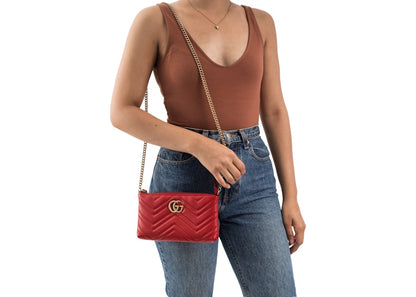 Gucci GG Marmont Chain Bag Matelasse Mini Red