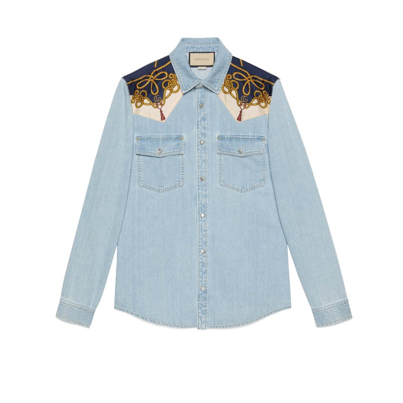 Gucci Chain Print Panelled Shirt Light Blue