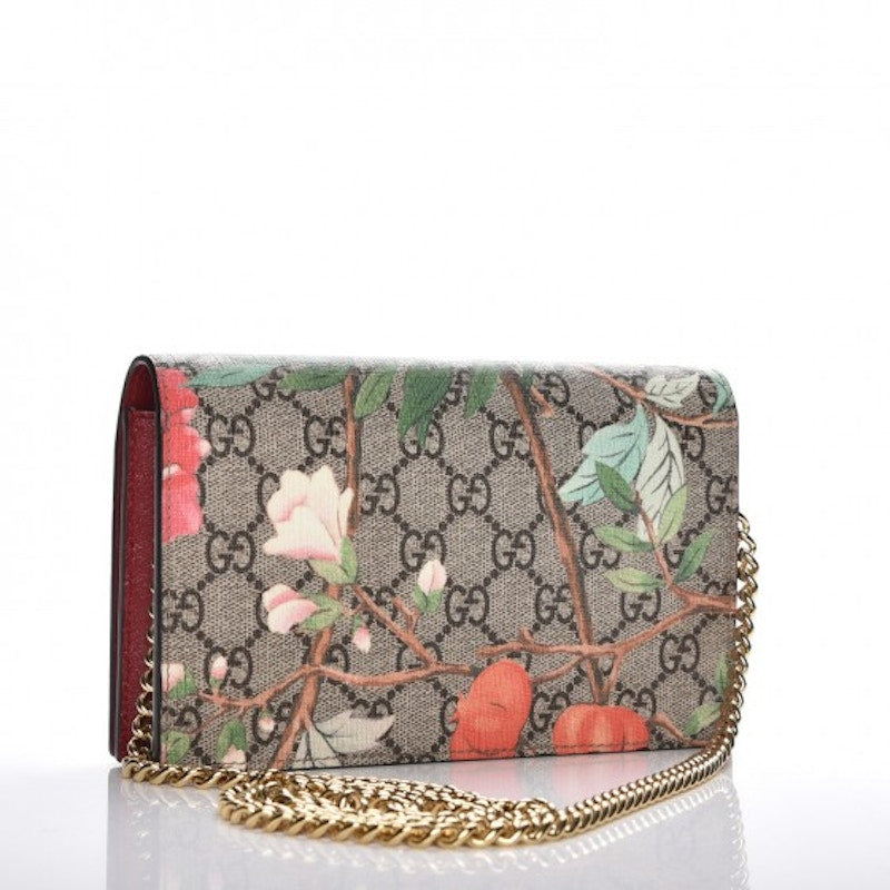 Gucci Chain Wallet Crossbody GG Supreme Tian Mini Brown