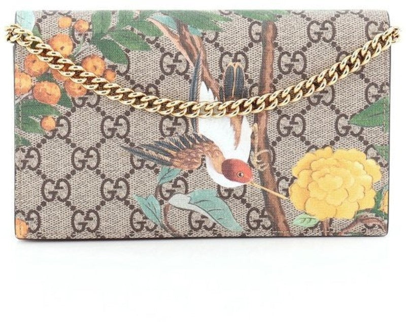 Gucci Chain Wallet Crossbody GG Supreme Tian Mini Brown