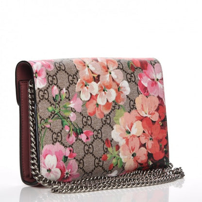 Gucci Dionysus Chain Wallet GG Supreme Blooms Mini Antique Rose