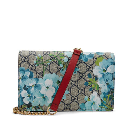 Gucci Chain Wallet GG Supreme Blooms (Short Strap) Blue