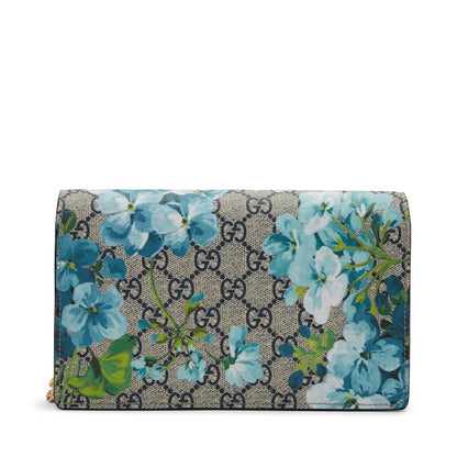 Gucci Chain Wallet GG Supreme Blooms (Short Strap) Blue