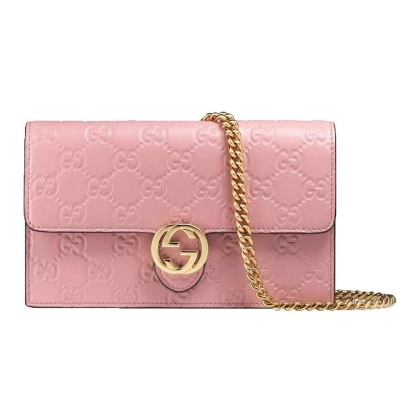 Gucci Chain Wallet Interlocking Guccissima Mini Pink