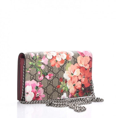 Gucci Chain Wallet Monogram GG Supreme Blooms Antique Rose