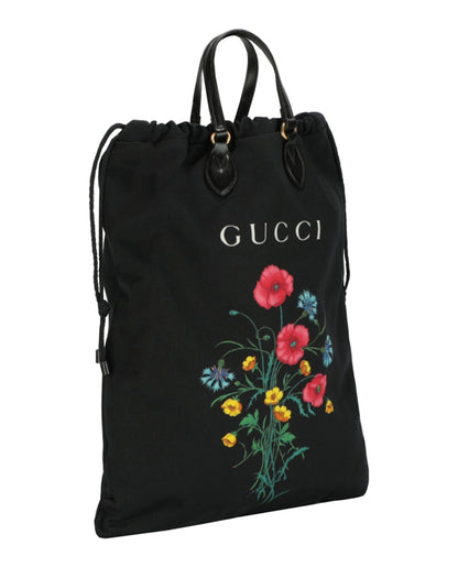 Gucci Chateau Marmont Floral Canvas Drawstring Bag Black