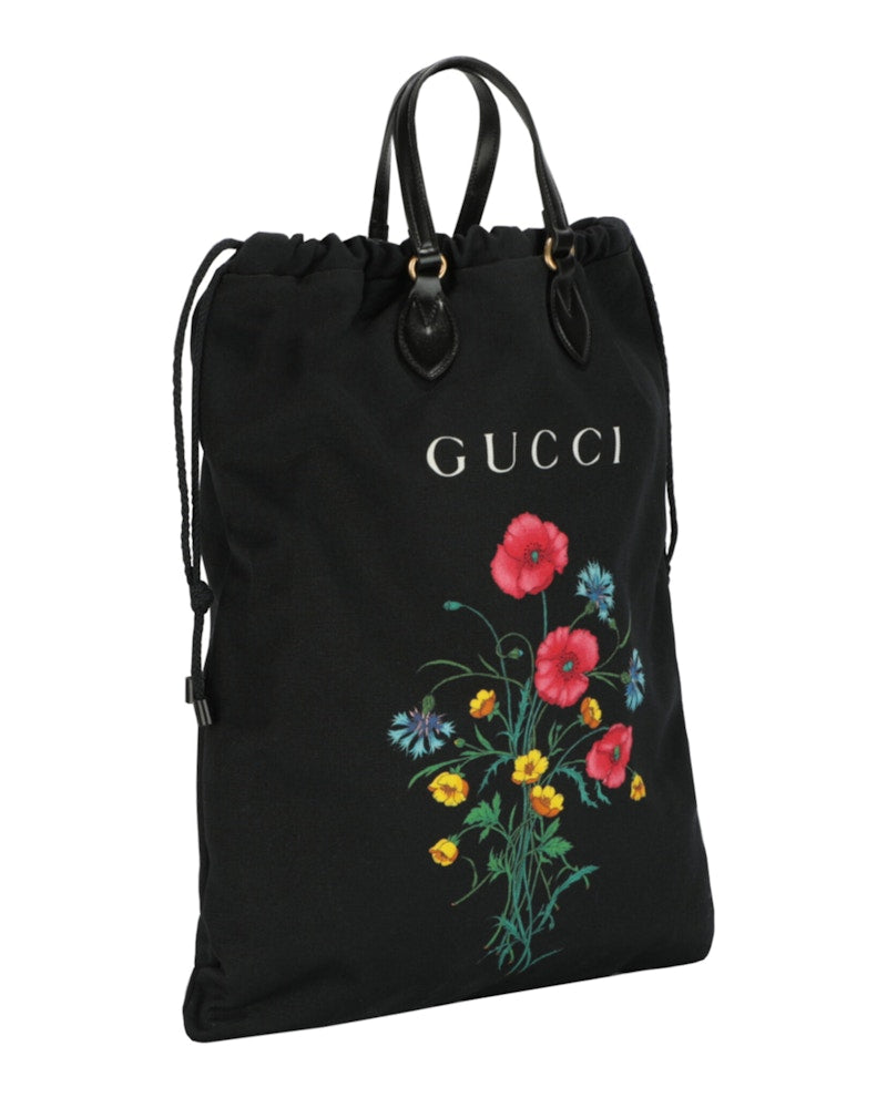 Gucci Chateau Marmont Floral Canvas Drawstring Bag Black