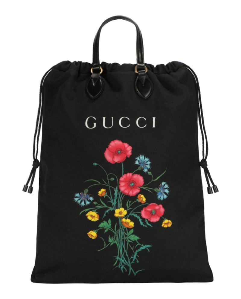 Gucci Chateau Marmont Floral Canvas Drawstring Bag Black