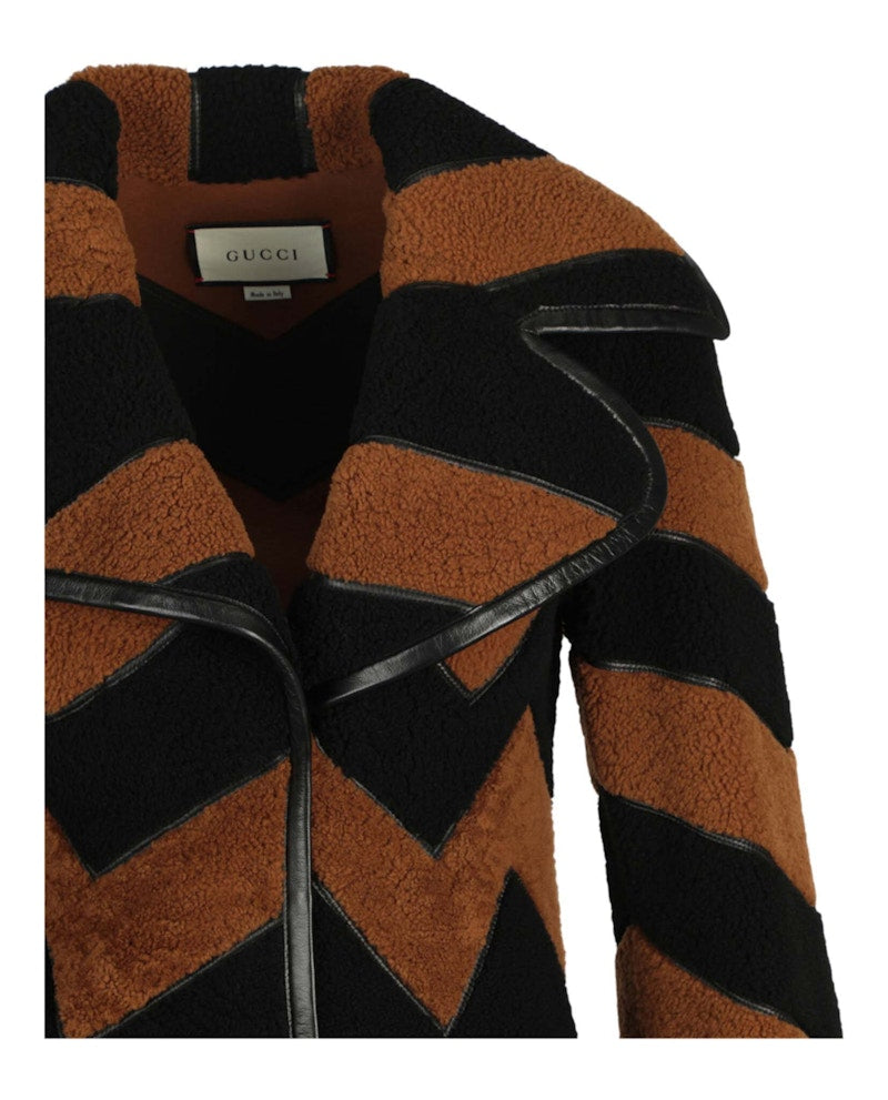 Gucci Chevron Fur Coat Brown