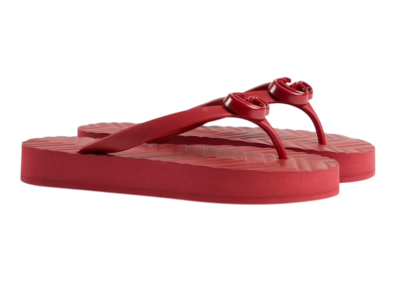 Gucci Chevron Thong Sandal Hibiscus Red Rubber