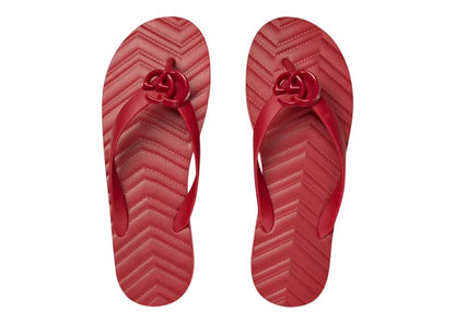 Gucci Chevron Thong Sandal Hibiscus Red Rubber