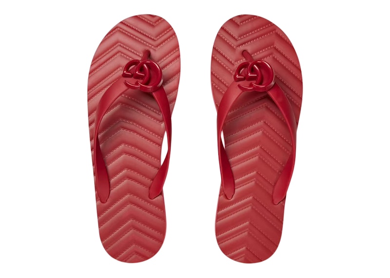 Gucci Chevron Thong Sandal Hibiscus Red Rubber