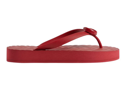Gucci Chevron Thong Sandal Hibiscus Red Rubber