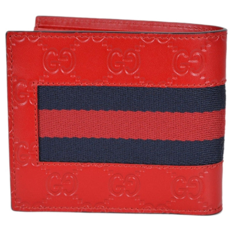 Gucci Coin Pouch Bifold Wallet Guccissima Web Hibiscus Red