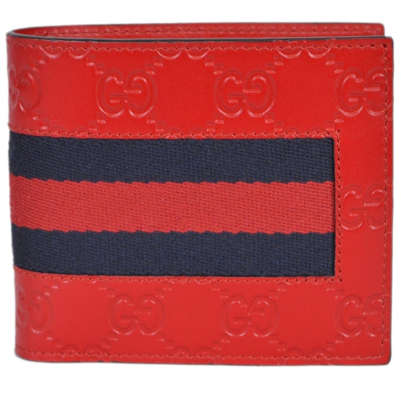 Gucci Coin Pouch Bifold Wallet Guccissima Web Hibiscus Red