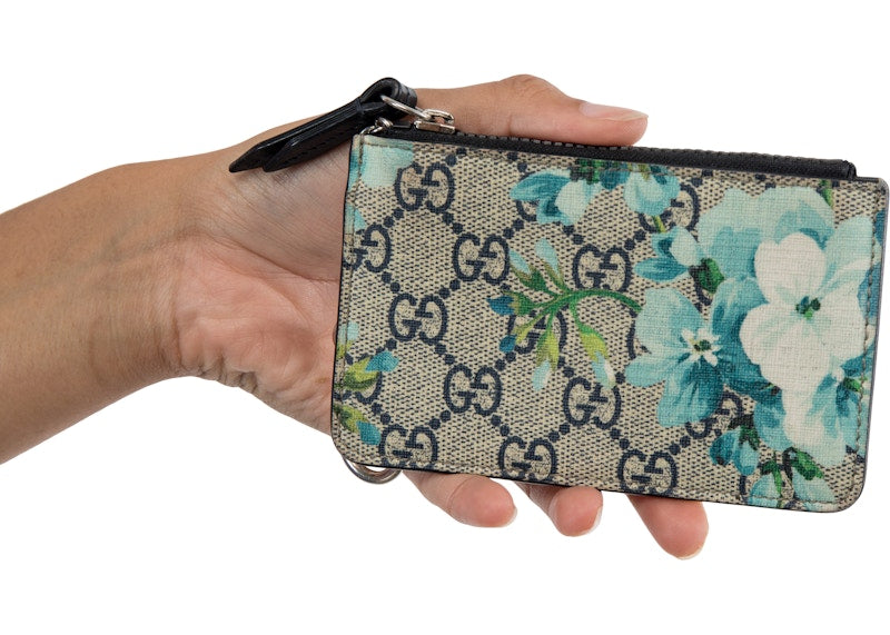 Gucci Coin Wallet Monogram GG Supreme Blooms Blue
