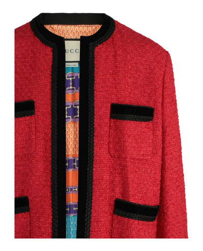 Gucci Colorblock Tweed Jacket Red