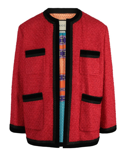 Gucci Colorblock Tweed Jacket Red