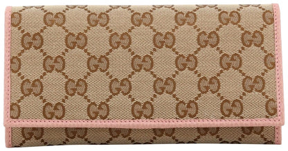 Gucci Continental Long Flap Wallet GG Supreme Pink Lining