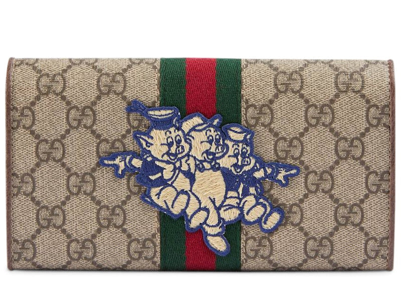 Gucci Continental Wallet Three Little Pigs Beige/Ebony