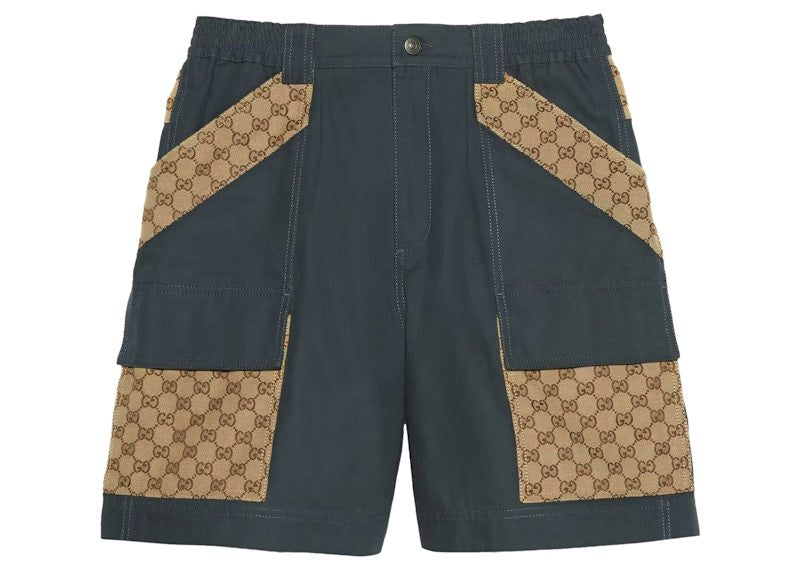Gucci Cotton Canvas Bermuda GG Insert Shorts Dark Grey