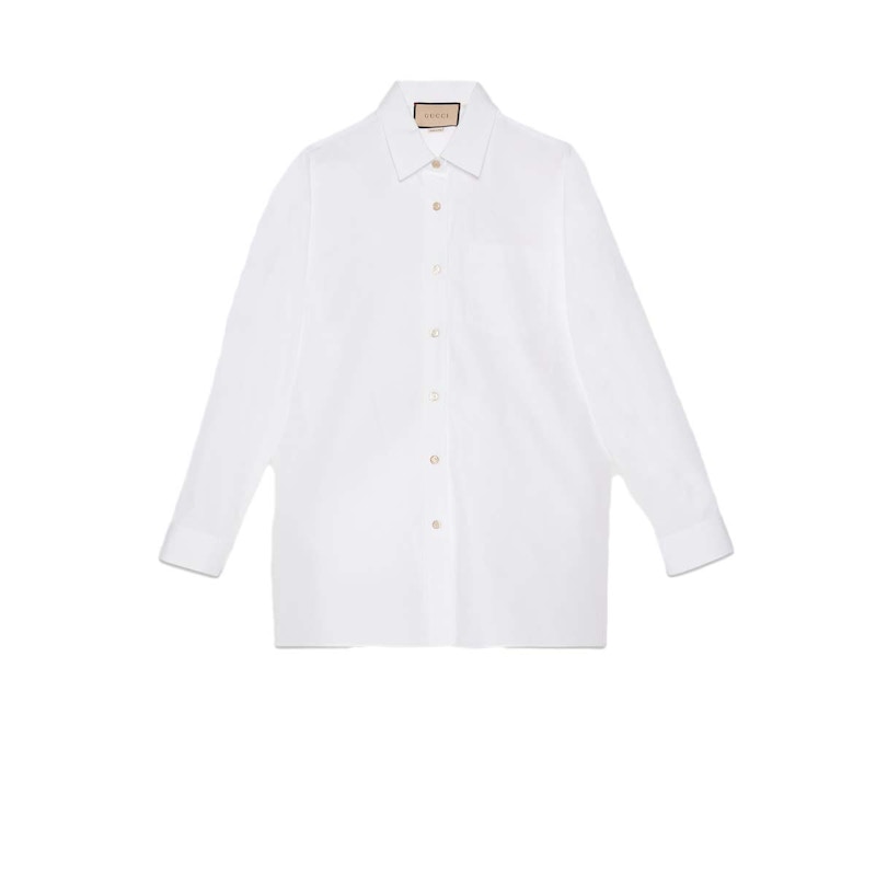 Gucci Cotton Shirt with Gucci Embroidery White