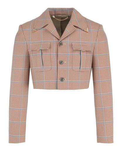 Gucci Cropped Houndstooth Jacket Medium Brown