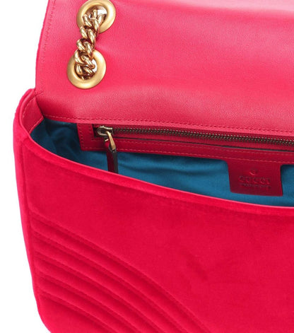 Gucci GG Marmont Shoulder Bag Matelasse Velvet Small Hibiscus Red