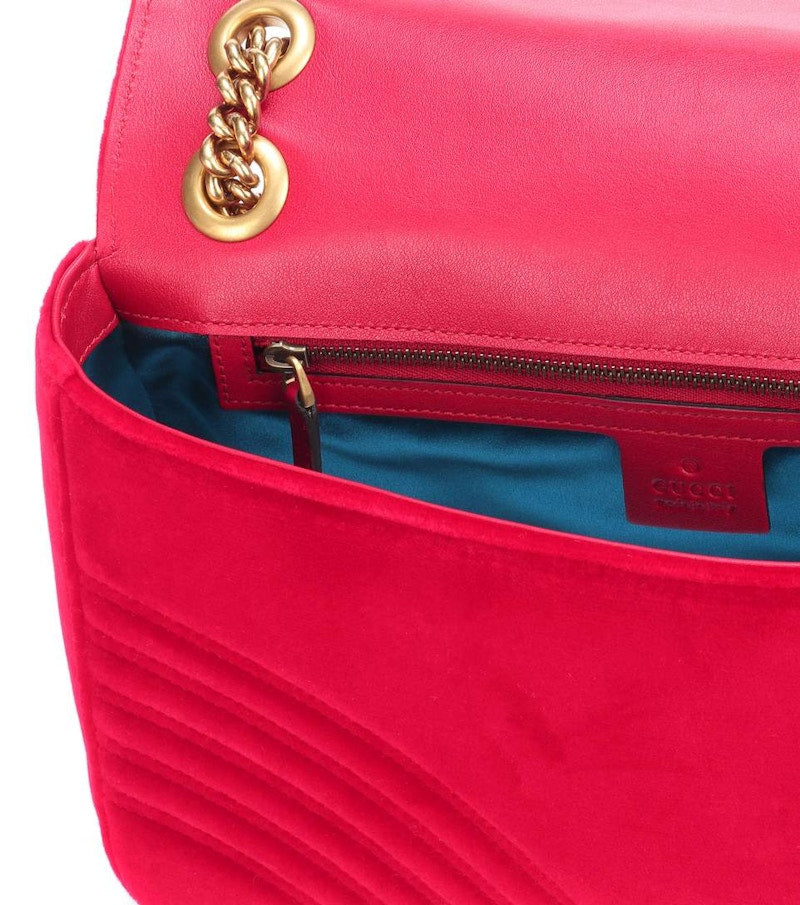 Gucci GG Marmont Shoulder Bag Matelasse Velvet Small Hibiscus Red