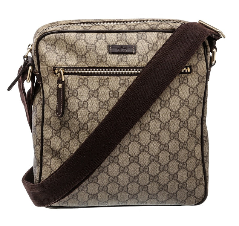 Gucci Messenger Crossbody GG Monogram Adjustable Shoulder Strap Brown