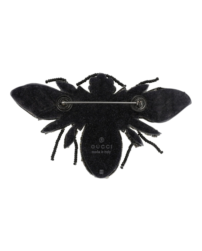 Gucci Crystal-Embellished Bee Brooch Black/Yellow