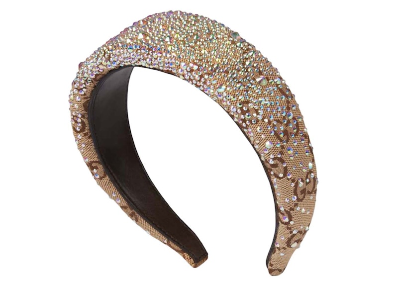 Gucci Crystals GG Canvas Hairband Beige/Dark Brown