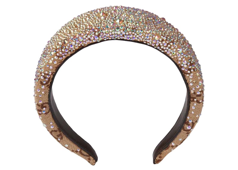 Gucci Crystals GG Canvas Hairband Beige/Dark Brown