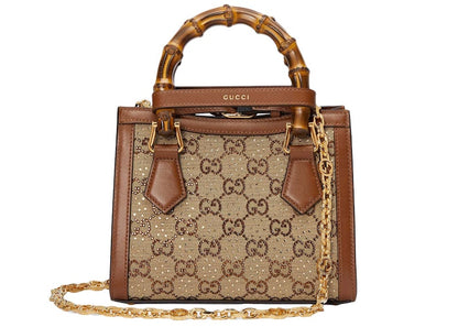 Gucci Diana Crystal Mini Tote Camel/Dark Brown