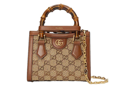 Gucci Diana Crystal Mini Tote Camel/Dark Brown